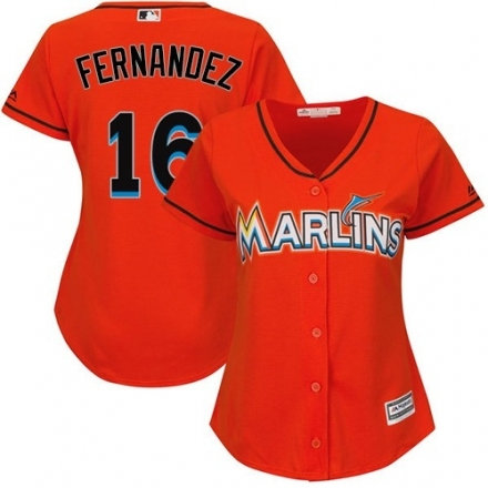 Women Miami Marlins 16 Jose Fernandez Orange Cool Base Player Jersey