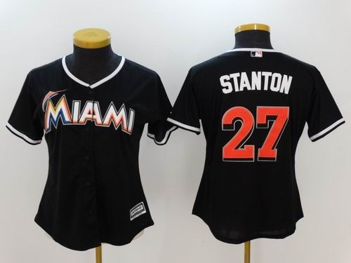 Women Miami Marlins 27# Mike Stanton black jersey