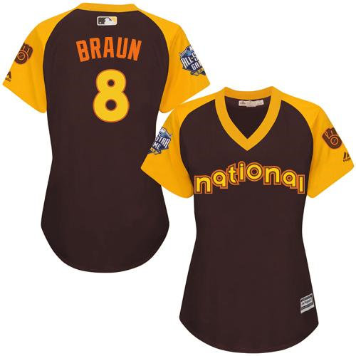 Women Milwaukee Brewers 8 Ryan Braun Brown 2016 All-Star National League Baseball Jersey
