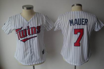 Women Minnesota Twins #7 Joe Mauer jerseys white BLACK strip