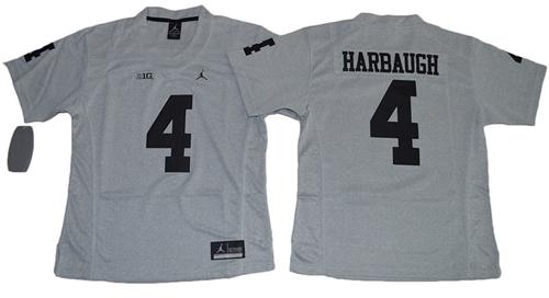 Women NCAA Michigan Wolverines #4 Jim Harbaugh grey jerseys