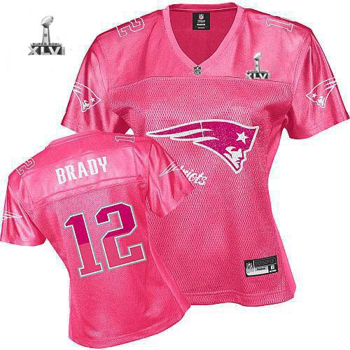 Women New England Patriots #12 Tom Brady Fem Fan 2012 Super Bowl XLVI Jersey Pink