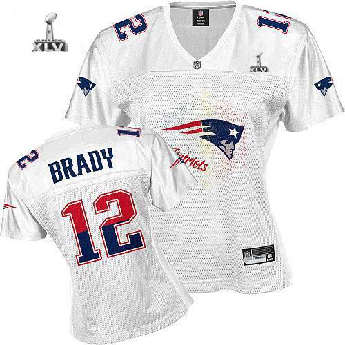 Women New England Patriots #12 Tom Brady Fem Fan 2012 Super Bowl XLVI Jersey white