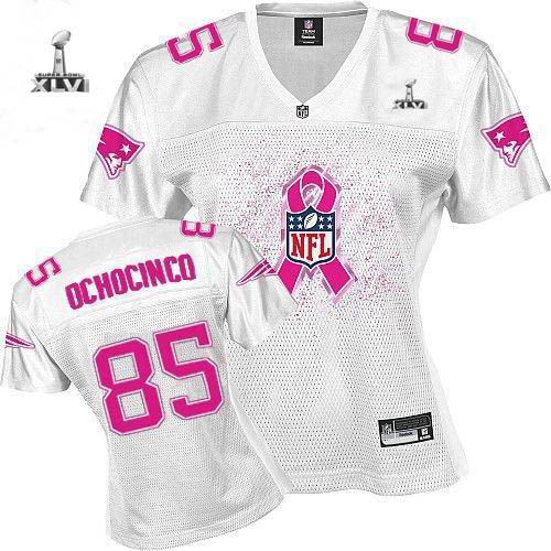 Women New England Patriots #85 Chad Ochocinco 2011 Breast Cancer Awareness 2012 Super Bowl XLVI Jersey White