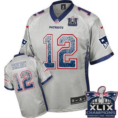 Women New England Patriots 12 Tom Brady Grey Super Bowl XLIX Champions Patch Stitched NFL Drift Fashion Jersey