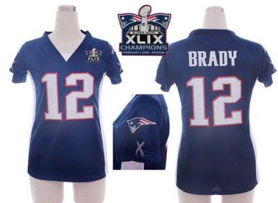 Women New England Patriots 12 Tom Brady Navy Blue Team Color Draft Him Name & Number Top Super Bowl XLIX Champions Patch Stitched NFL Elite