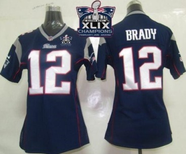 Women New England Patriots 12 Tom Brady Navy Blue Team Color Super Bowl XLIX Champions Patch Stitched NFL Jersey