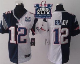 Women New England Patriots 12 Tom Brady Navy Blue White Super Bowl XLIX Champions Patch Stitched NFL Split Jersey