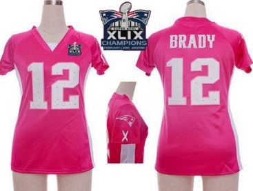 Women New England Patriots 12 Tom Brady Pink Draft Him Name & Number Top Super Bowl XLIX Champions Patch Stitched NFL Jersey