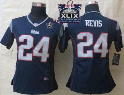 Women New England Patriots 24 Darrelle Revis Navy Blue Team Color Super Bowl XLIX Champions Patch Stitched NFL Jersey