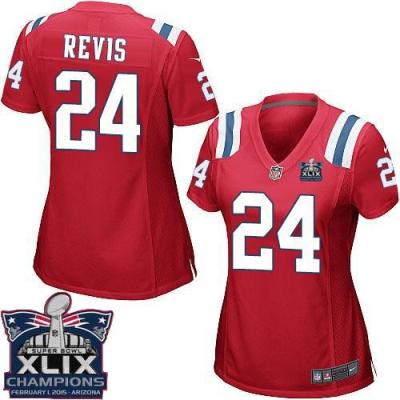 Women New England Patriots 24 Darrelle Revis Red Alternate Super Bowl XLIX Champions Patch Stitched NFL Jersey