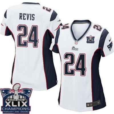 Women New England Patriots 24 Darrelle Revis White Super Bowl XLIX Champions Patch Stitched NFL Jersey