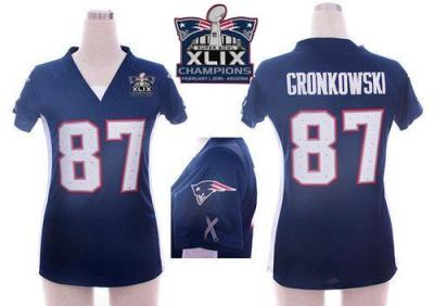 Women New England Patriots 87 Rob Gronkowski Navy Blue Team Color Draft Him Name & Number Top Super Bowl XLIX Champions Patch Stitched NFL