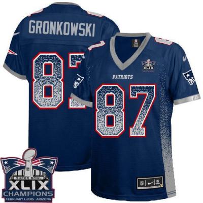 Women New England Patriots 87 Rob Gronkowski Navy Blue Team Color Super Bowl XLIX Champions Patch Stitched NFL Drift Fashion