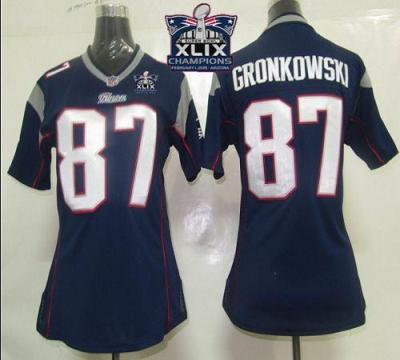 Women New England Patriots 87 Rob Gronkowski Navy Blue Team Color Super Bowl XLIX Champions Patch Stitched NFL Jersey