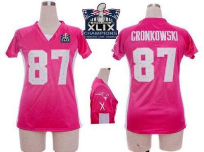 Women New England Patriots 87 Rob Gronkowski Pink Draft Him Name & Number Top Super Bowl XLIX Champions Patch Stitched NFL Jersey