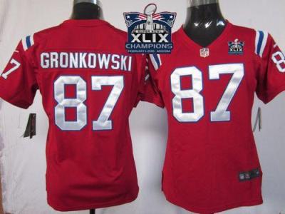 Women New England Patriots 87 Rob Gronkowski Red Alternate Super Bowl XLIX Champions Patch Stitched NFL Jersey