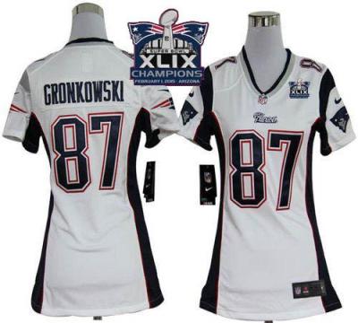 Women New England Patriots 87 Rob Gronkowski White Super Bowl XLIX Champions Patch Stitched NFL Jersey