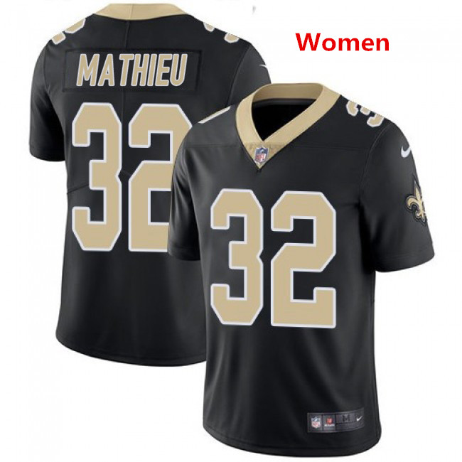 Women New Orleans Saints #32 Tyrann Mathieu Black Jersey
