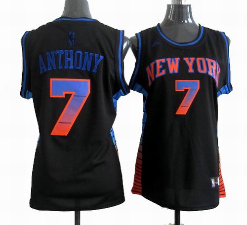 Women New York Knicks 7# Carmelo Anthony Carbon black with orange Fiber Jersey