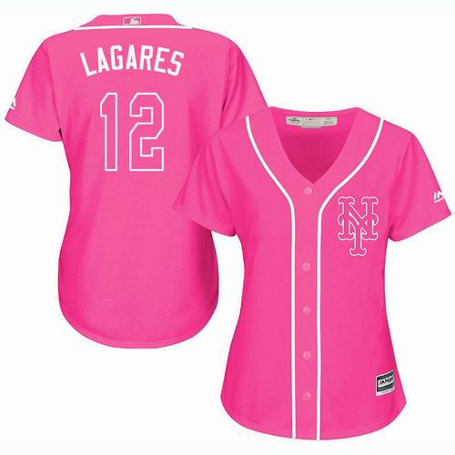Women New York Mets #12 Juan Lagares Pink Fashion Jersey