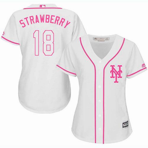 Women New York Mets #18 Darryl Strawberry white Fashion Jersey
