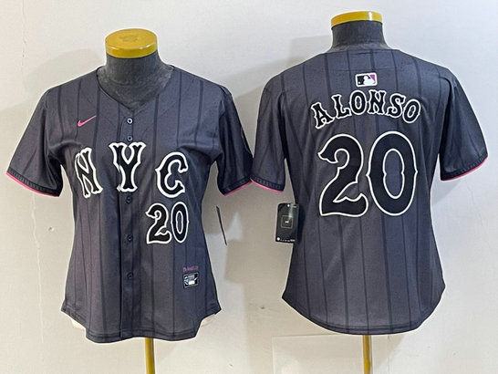 Women New York Mets #20 Pete Alonso Graphite 2024 City Connect Limited Stitched Baseball Jersey 1