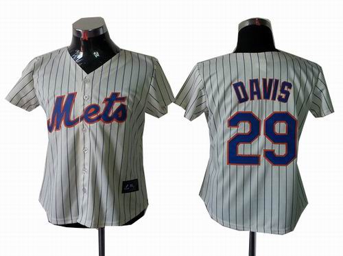 Women New York Mets #29 Ike Davis cream strip Cool Base Jersey
