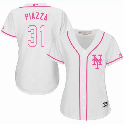 Women New York Mets #31 Mike Piazza white Fashion Jersey