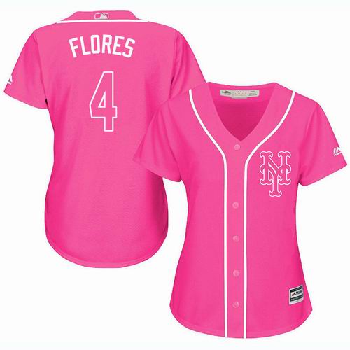 Women New York Mets #4 Wilmer Flores Pink Fashion Jersey