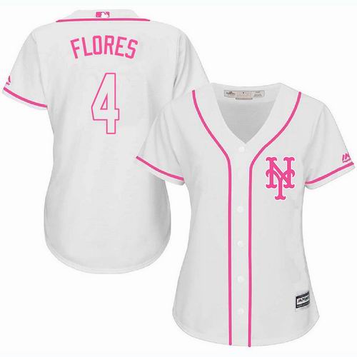 Women New York Mets #4 Wilmer Flores white Fashion Jersey
