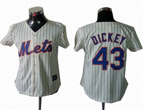 Women New York Mets #43 R.A.Dickey cream strip Cool Base Jersey