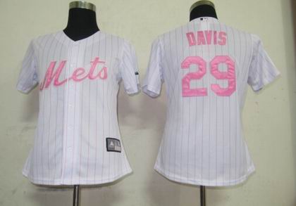 Women New York Mets 29 Davis White Pink strip Jerseys