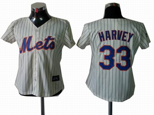 Women New York Mets 33# Matt Harvey cream strip Cool Base Jersey