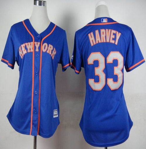 Women New York Mets 33 Matt Harvey Blue(Grey NO.) Alternate Road Baseball jersey