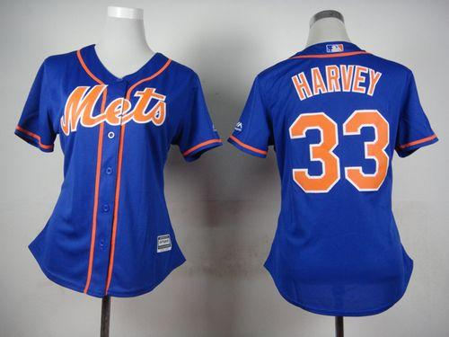 Women New York Mets 33 Matt Harvey Blue Alternate Baseball Jersey