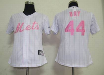 Women New York Mets 44 BAY White Pink strip Jerseys