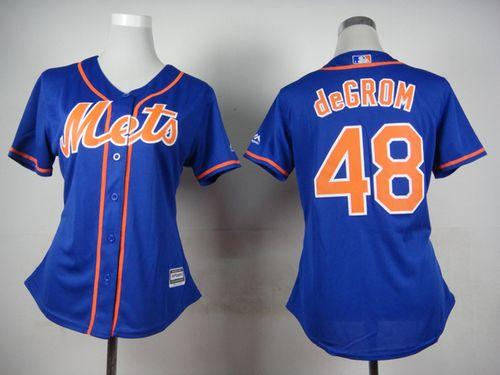 Women New York Mets 48 Jacob deGrom Blue Alternate Baseball Jersey
