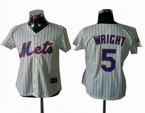 Women New York Mets 5# David Wright cream strip Cool Base Jersey