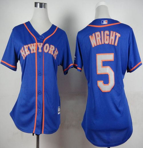 Women New York Mets 5 David Wright Blue(Grey NO.) Alternate Road Baseball Jersey