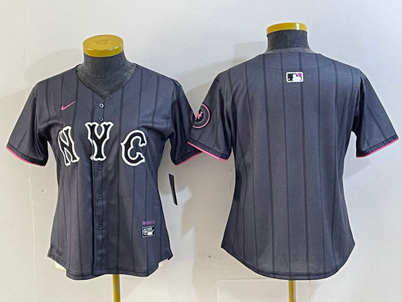 Women New York Mets Team Big Logo Graphite 2024 City Connect Limited Stitched Baseball Jersey
