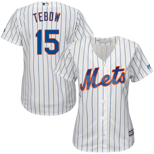 Women New York Mets Tim Tebow 15 Home White Cool Base Jersey