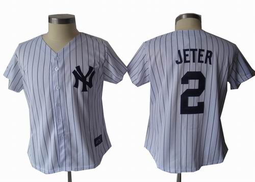 Women New York Yankees #2 Derek Jeter jerseys white black strip