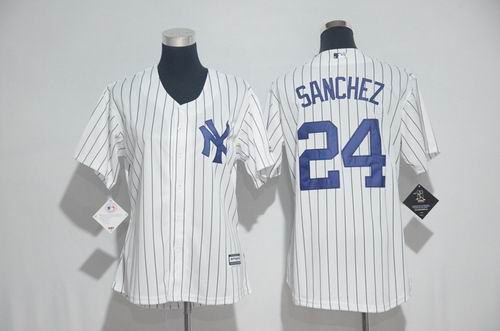 Women New York Yankees #24 Gary Sanchez White Strip Jersey