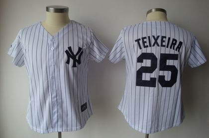 Women New York Yankees #25 MARK TEIXEIRA jersey white black strip
