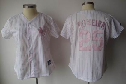 Women New York Yankees #25 MARK TEIXEIRA white pink strip