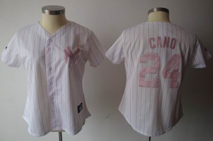 Women New York Yankees 24 Robinson Cano white red strip Jerseys