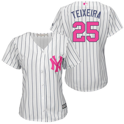 Women New York Yankees 25 Mark Teixeira White Home 2016 Mother-s Day Cool Base Jersey