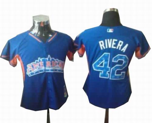 Women New York Yankees 42 Mariano Rivera American League 2013 All Star blue Jersey