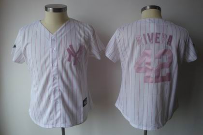 Women New York Yankees jerseys #42 Mariano Rivera jerseys white pink strip